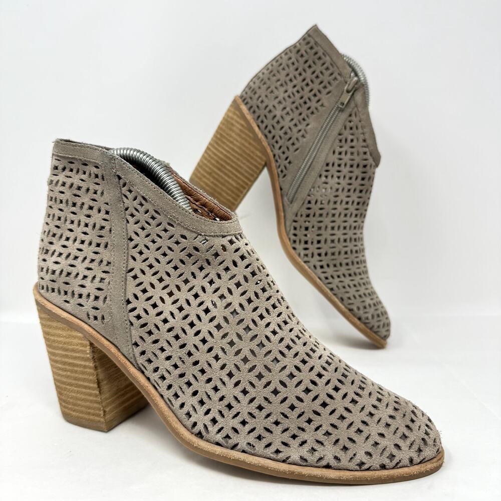 Jeffrey Campbell Medera Suede Cutout Ankle Booties Taupe Block Heel US 7.5